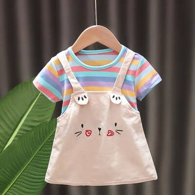 Baby Girl Dress Clothes Suspenders Striped Casual Wear Toddl