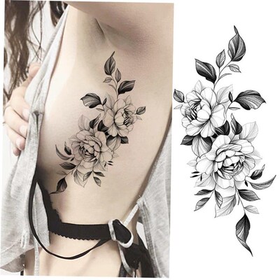 Womens Fashion Flower Temporary Tattoos Sticker Fake Rose