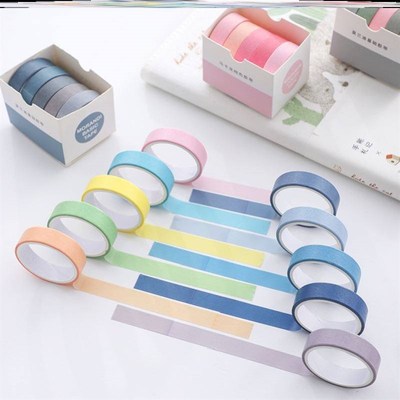 5Rolls Solid Color Washi Tape Set Decorative Masking Tap胶带