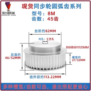 5齿 槽宽27 齿 凸台同步轮工艺孔 32mm 铝合金同步带轮 8M齿