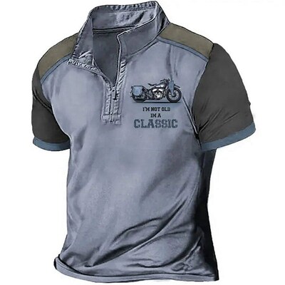 Vintage Short Sleeve Mens  Shirts Motocycle 3d Print Lapel