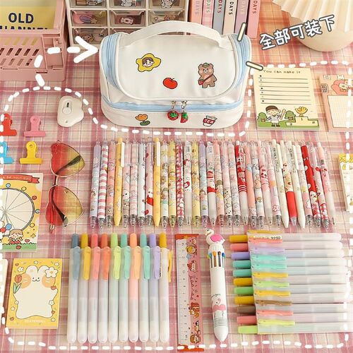 Large Capacity Pencil Case 3 Compartment Pouch Pen Bag Doubl