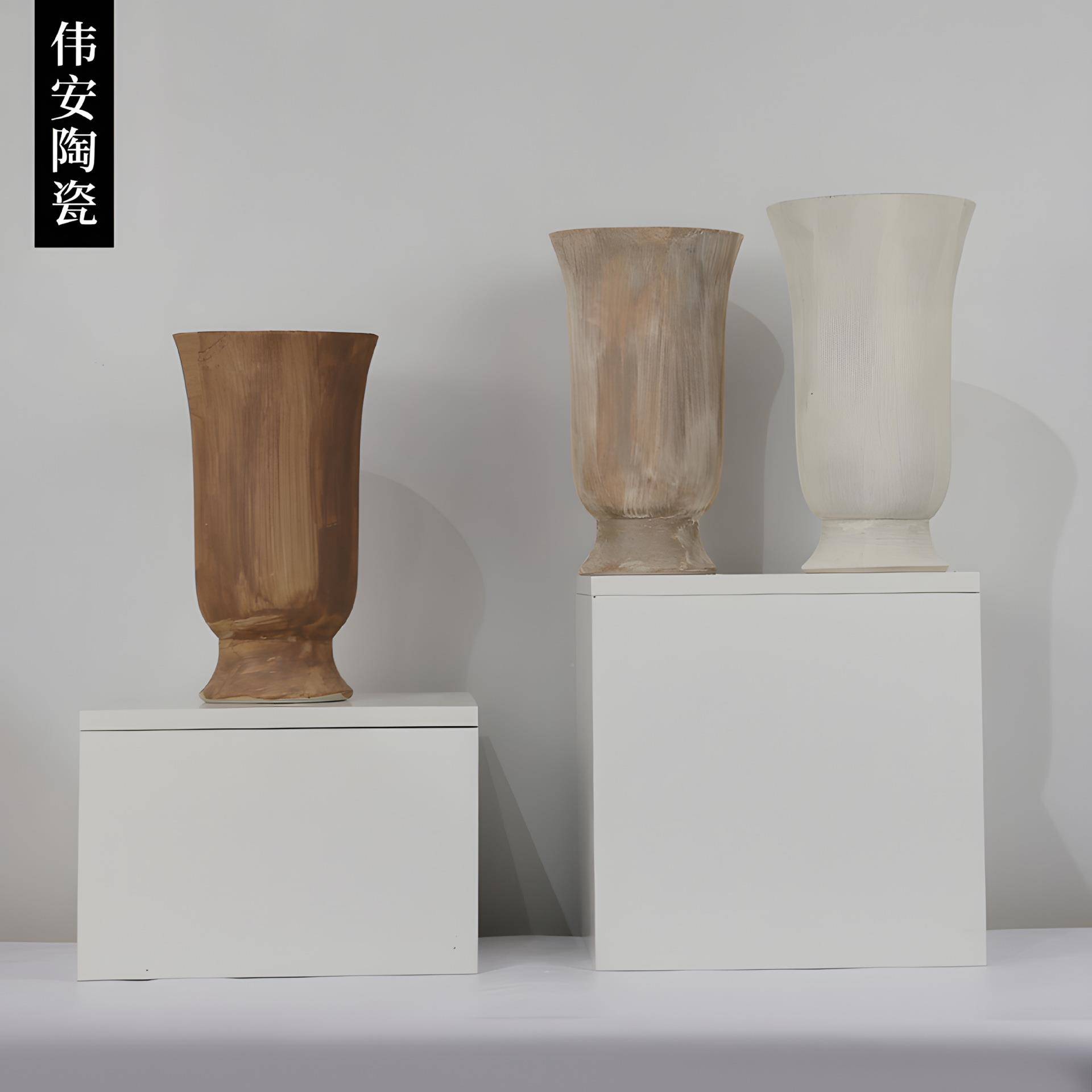 法式复古陶瓷高脚铛设花瓶家陶瓷摆件居装计饰铃品玄桌关餐摆件
