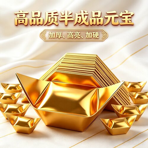 进口金元宝半成品银元宝手工折纸金纸锡箔纸加厚切角半成品元宝锡箔纸烧元宝半成品整箱批发包邮