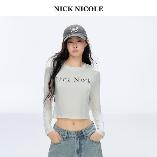 NICK&NICOLE小蝴蝶2026年新款秋季T恤两边拼接长袖打底衫松弛韩风