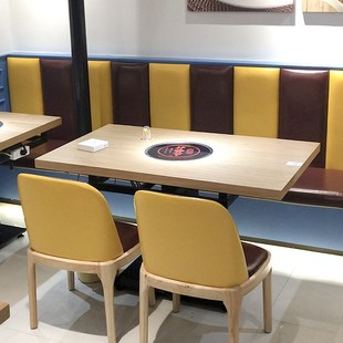 多层板桌面烤肉炉桌子餐厅商用烧烤桌定制加厚免费开孔木制餐桌椅