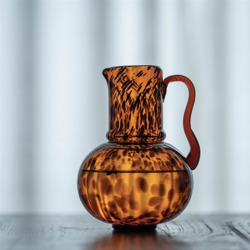 出口欧美单手工制作豹纹斑点焦糖彩色玻璃花瓶单耳壶形插花器摆件,家居饰品,花瓶,淘宝优惠券,粉丝福利购,淘宝优惠卷