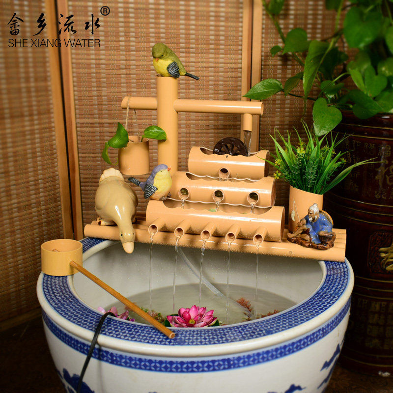 竹子流水摆件鱼缸石槽循环水取代氧气泵过滤器喷泉竹筒水车流水器