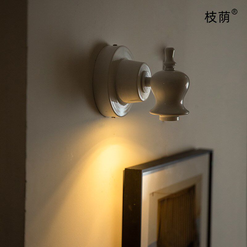枝荫中古风格迷你小壁灯客厅玄关卧室床头银色白色装饰花朵氛围灯