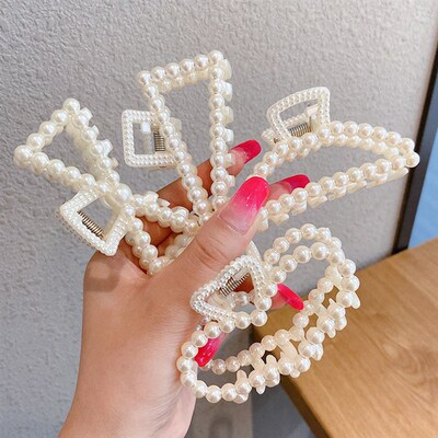 Retro Imitation Pearl Hair Claws Fashion Non Slip Bath Large