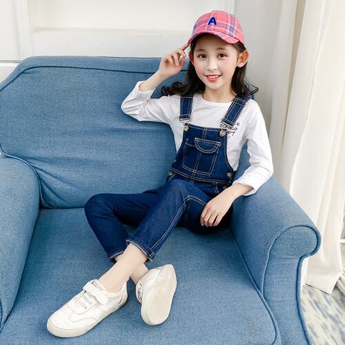 Girls Jeans Bib Overalls SpringAutumn Childrens Fashion Casu