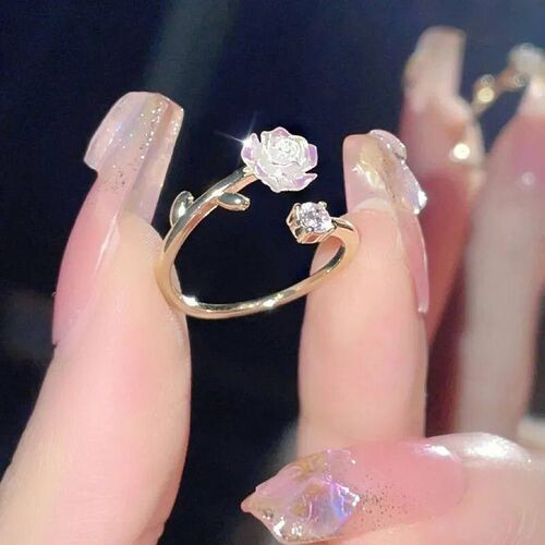 Luxury Zircon Flower Opening Rings for Women Cubic Zirconia