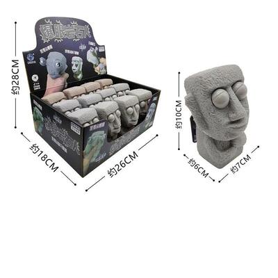 Stone man releases stress toy slowly rebounds soft Moai stat