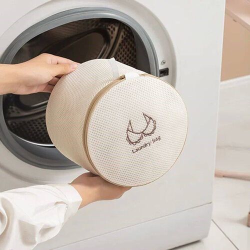 Laundry Bag For Dirty Clothes Fine Mesh Beige Embroidery Thi