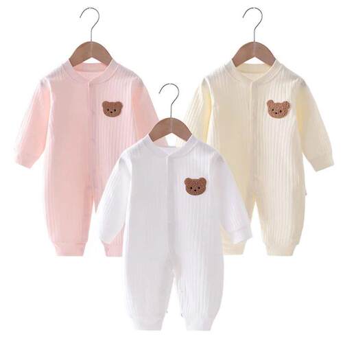 2024 Autumn Baby Romper Solid Color Bear Jumpsuit Cotton Spr