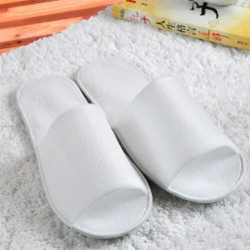 1pair Disposable Travel Hotel Slippers White Towelling Close