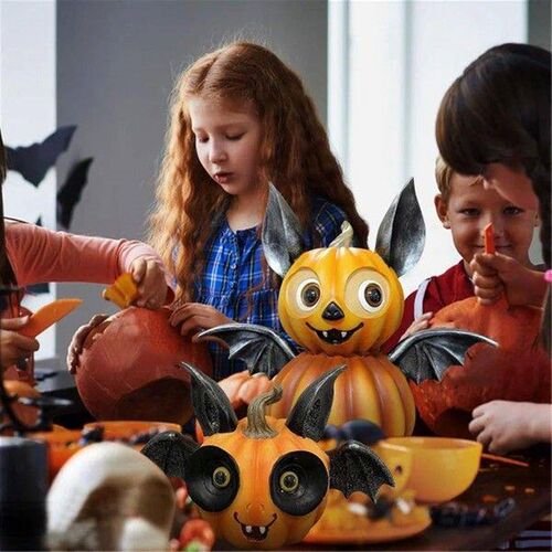 Halloween Decoration Pumpkin Statue Cute Bat Pumpkin Statue