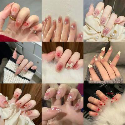 24Pcs Acrylic Press On Nails Cute False Nails Coffin Almond