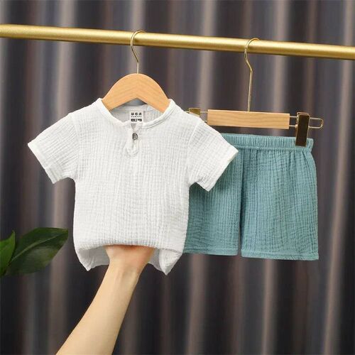 0-5Y Boys Girls Clothing Sets Summer Solid Cotton Linen T-sh