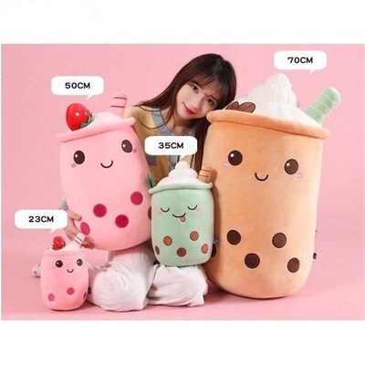 Cute Boba Milk Tea Plushie Toy Soft Stuffed Apple Pink Straw