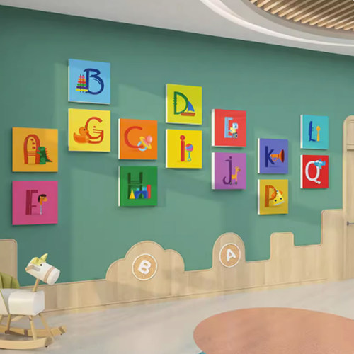 幼儿园楼梯墙面装饰环创主题成品托管班英语角教室文化布置字母贴