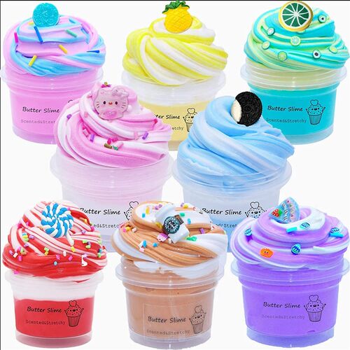 8 Pack Butter Slime Kit for Kids Two-Toned Colorful Stress R