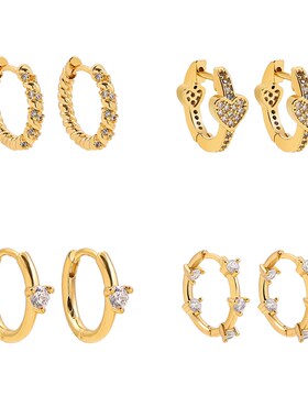 Fashion Colorful Crystal Small Hoop Earrings Clear CZ Geomet