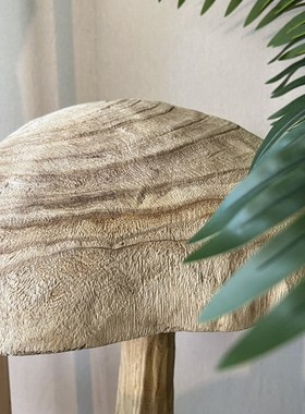 创意木质蘑菇摆设复古实木民宿风格装饰落地摆件庭院造景样板房