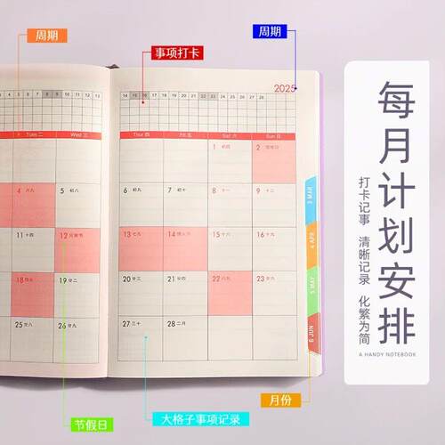 2025 Year A5 Notebook Agenda Book 365 Day Planner Notebook,S