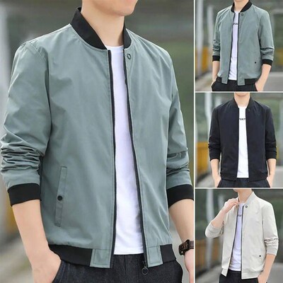 Men Cargo Coat Long Sleeve Skin-touch Dressing Pure Color Ca