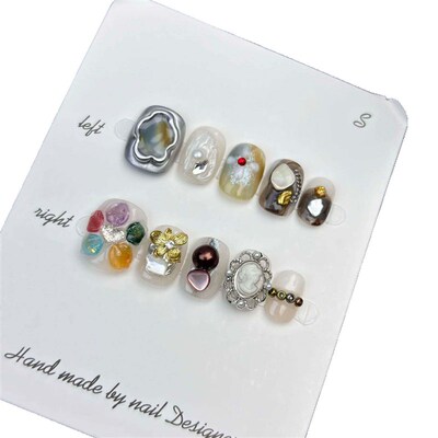 10Pcs Shiny Handmade Press On Nails Full Cover Colorful