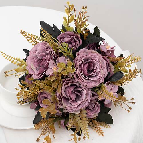 Retro Silk Artificial Rose Flowers DIY Autumn Wedding Home D