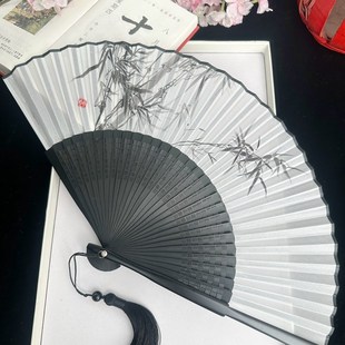 扇子古风折扇水墨风男女古装 随身便携真丝小竹林 汉服国风折叠夏季