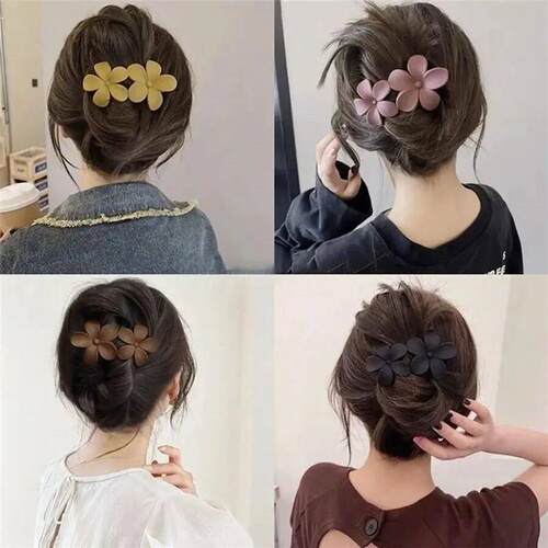 4Pcs Flower Hair Clips Fashion Matte Black Floral Hairpins H
