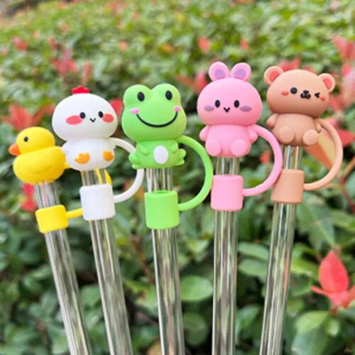 5Pcs Animal Shape Reusable10mm Silicone Straw Topper For Sta