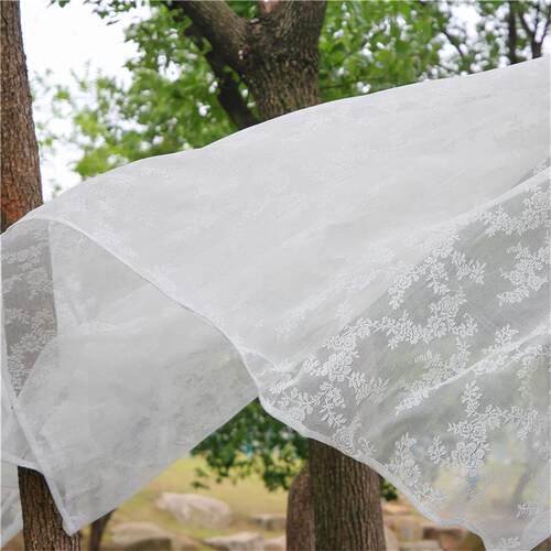 White Floral Lace Sheer Rod Pocket Curtain Panel Semi Transp