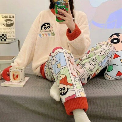 Transborder Flannel Pyjamas Womens Autumn Winter Round Neck