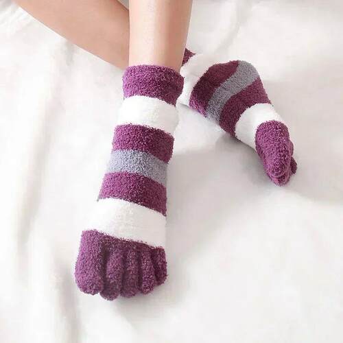 Womens Thick Five Finger Socks Winter Warm Coral Fleece Flu