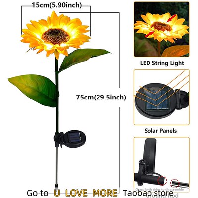 Solar Sunflowers Outside Garden Lawn Light IP65 Waterproof