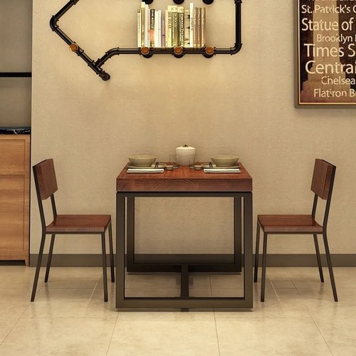 工业风实木铁艺饮品店饭店餐桌椅组合8080正方形桌子阳台小方桌