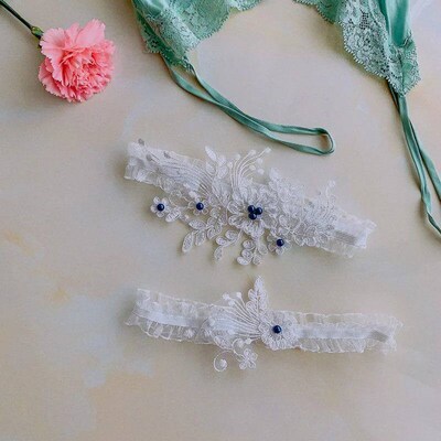 Lace Embroidery Wedding Garters With Pearl Decoration Bride