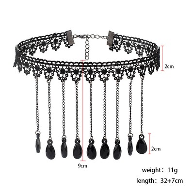 Gothic Chokers Black Beaded Flowers Sexy Lace Neck