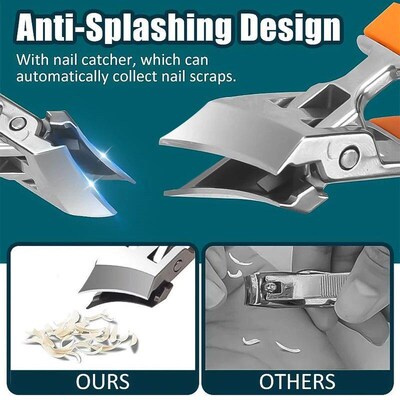 Black Slanted Nail Clippers Stainless Steel Wide Jaw Opening