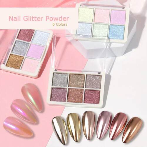 6 Colors Holographics Laser Aurora Solid Mirror Nail Glitter