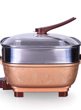 傻厨多功能电火锅 电热锅 韩式电炒锅加厚无烟不粘锅带蒸笼28732