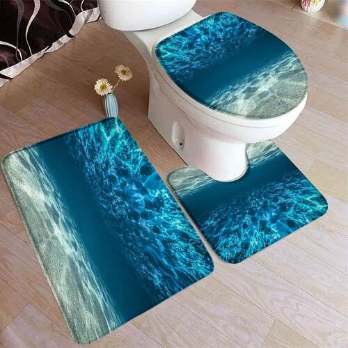 Funny Dolphin Sea Turtle Bath Mat Set Marine Animals Fish Co