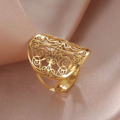 Skyrim Stainless Steel Vintage Adjustable Filigree Flower Ri