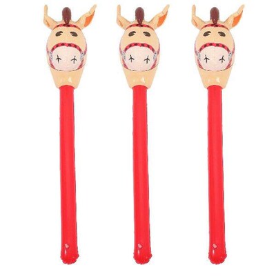 3 Pcs Animal Long Stick Inflatable Toy Horse Birthday