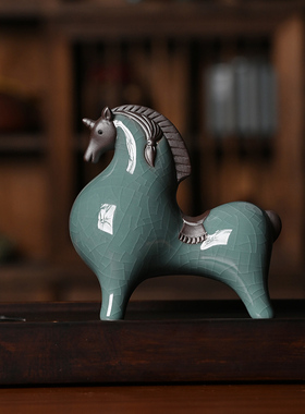 陶瓷唐马摆件小号招财客厅玄关酒柜桌面装饰品办公桌生肖马摆设