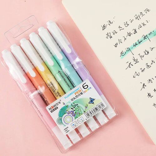 6Pcs/Set Double Head Fluorescent Highlighter Pen Markers Pas